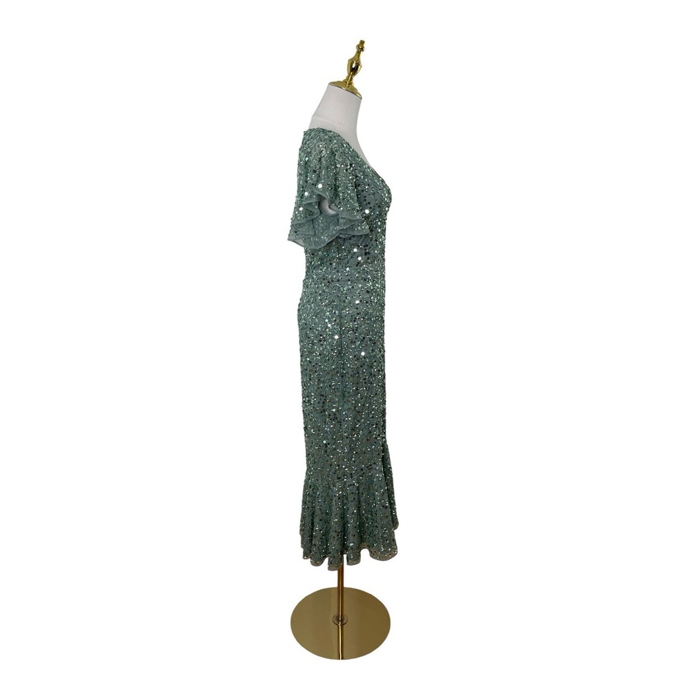Mac‎ Duggal 10801 Sage Sequin Flutter Sleeve Midi Dress Size 4 $398 - Picture 5 of 7